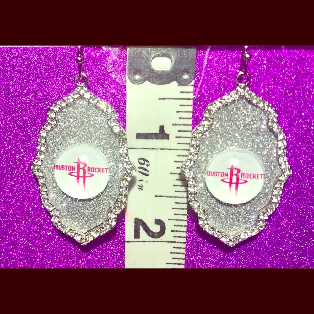 Houston Rockets Silver Rhinestone Glitter Earrings